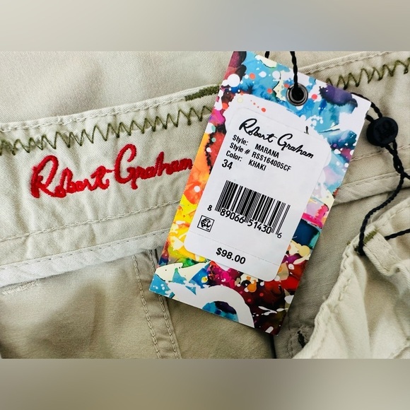NEW! ROBERT GRAHAM MENS MARANA Shorts Khaki Size 34 NWT Chino Casual Summer - Picture 12 of 13